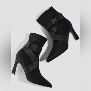 NA-KD Black High Heel Strap Buckle Ankle Boots 7.5